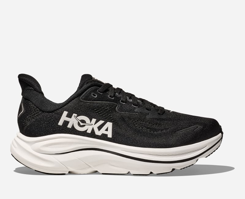 HOKA Women's Clifton 10 Shoes in Black/White, Size 42 2/3