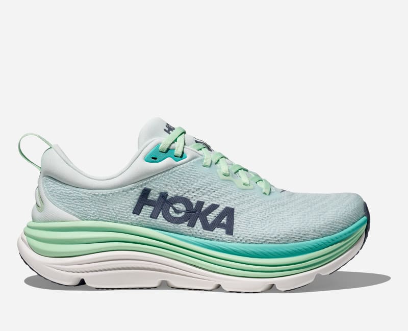 HOKA Women's Gaviota 5 Stability Running Shoes in Snow Melt/Cielo Blue, Size 37 1/3