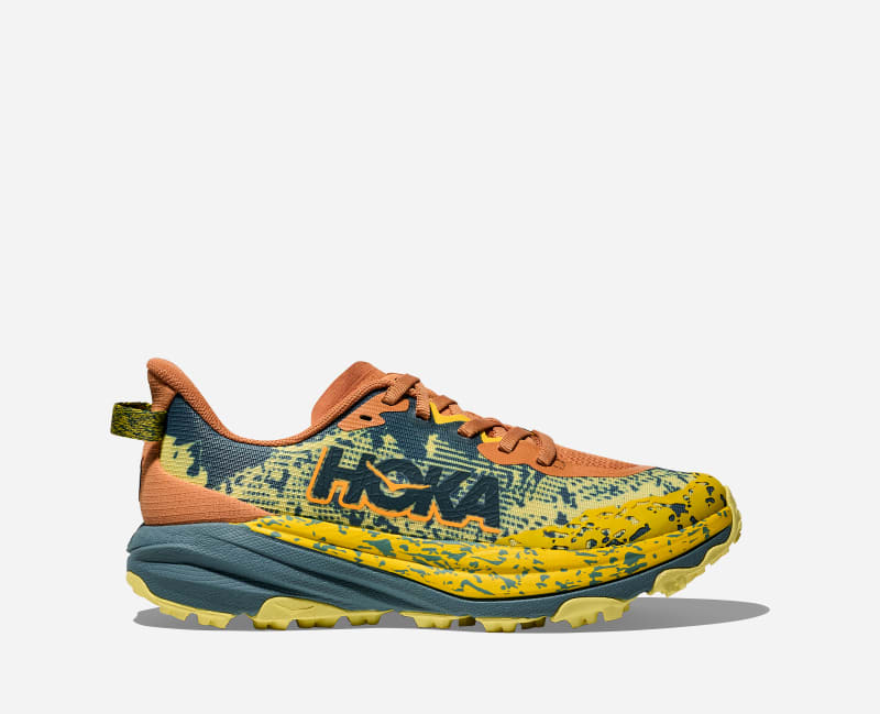 HOKA Kid's Speedgoat 6 All-Terrain Running Shoes in Terra Cotta/Mountain Fog, Size 37 1/3