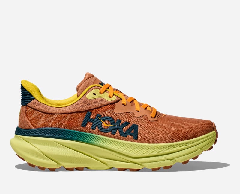 HOKA Men's Challenger 7 Trail Running Shoes in Terra Cotta/Yuzu, Size 42 2/3