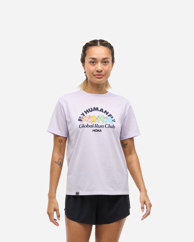 HOKA Women's Glidetech Short Sleeve in Global Run Day, Size XS