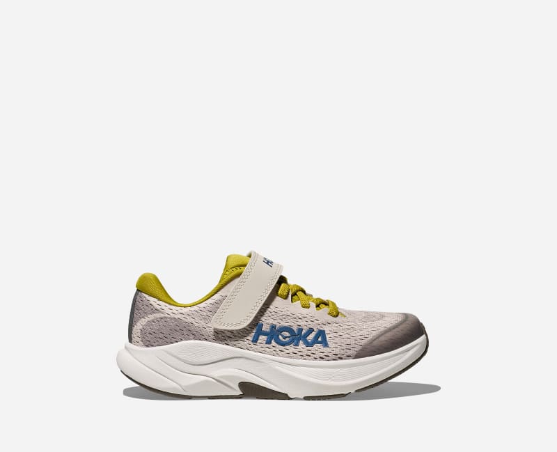HOKA Kid's Rincon 4 Road Running Shoes in Birch/Cement, Size 1K
