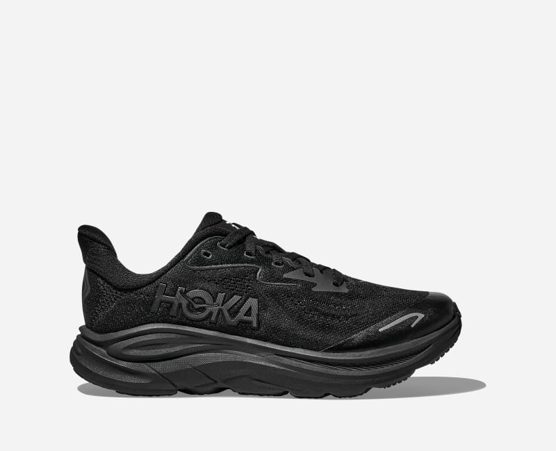 HOKA Kid's Clifton 10 Road Running Shoes in Black, Size 3.5Y