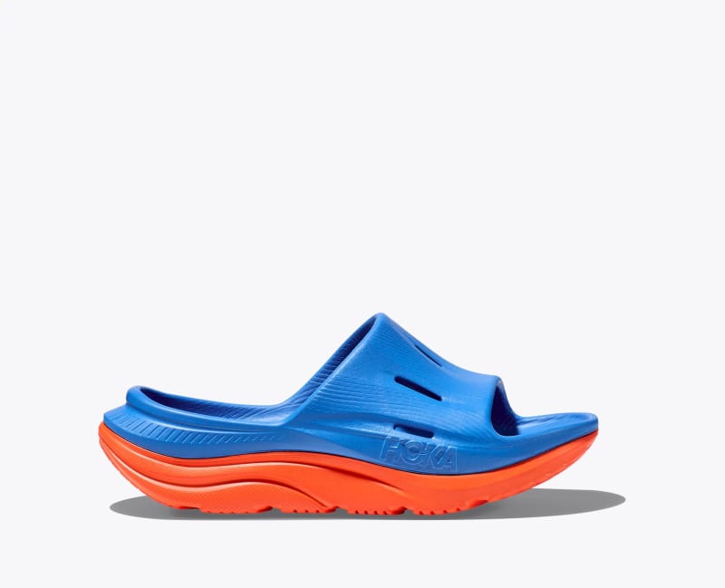 HOKA Kid's Ora Recovery Slide 3 in Coastal Sky/Vibrant Orange, Size 6
