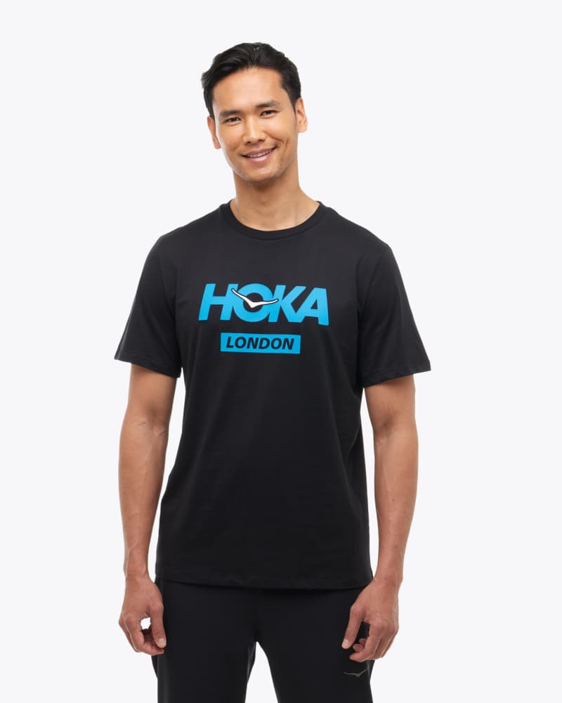 HOKA Men's London City T-Shirt in Black, Size Medium