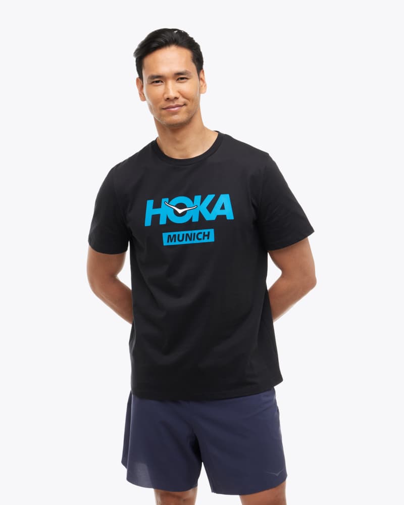 HOKA T-shirt Munich City pour Homme en Black Taille S | T-Shirts À Manches Courtes