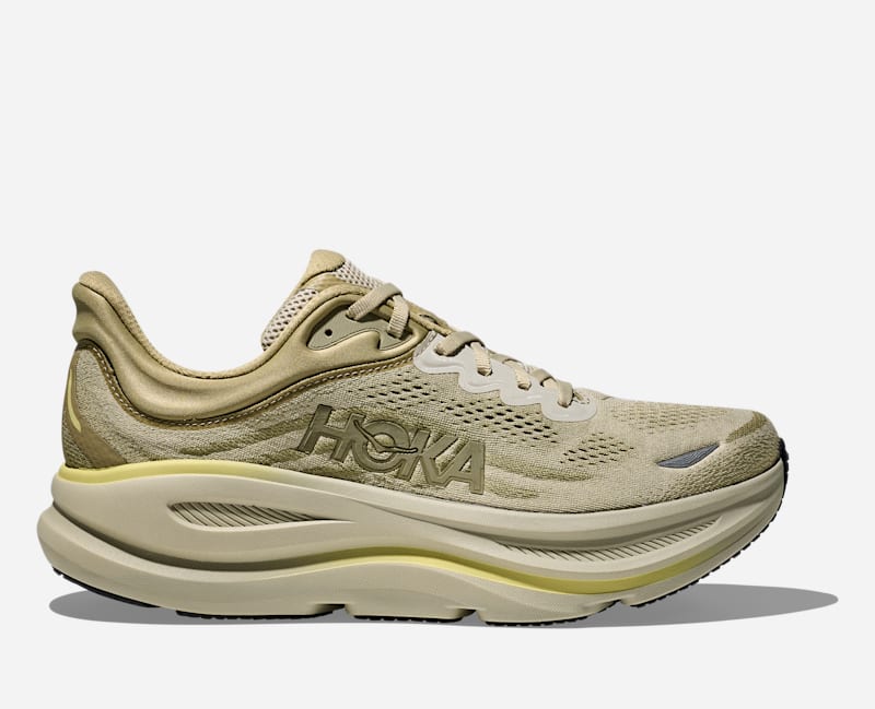 HOKA Men's Bondi 9 Road Running Shoes in Grassland/Oyster Mushroom, Size 7.5