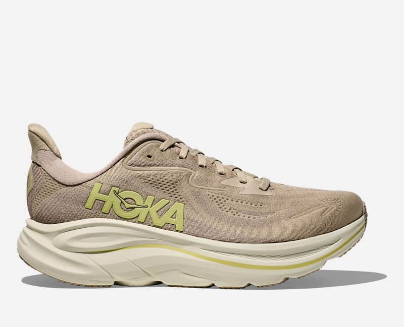 HOKA Men's Clifton 10 Road Running Shoes in Raw Linen/Stone, Size 10 W