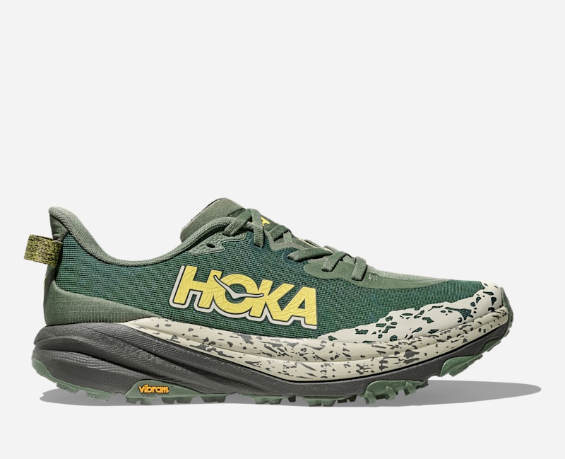 HOKA Men's Speedgoat 6 All-Terrain Running Shoes in Fern/Asphalt Grey, Size 45 1/3