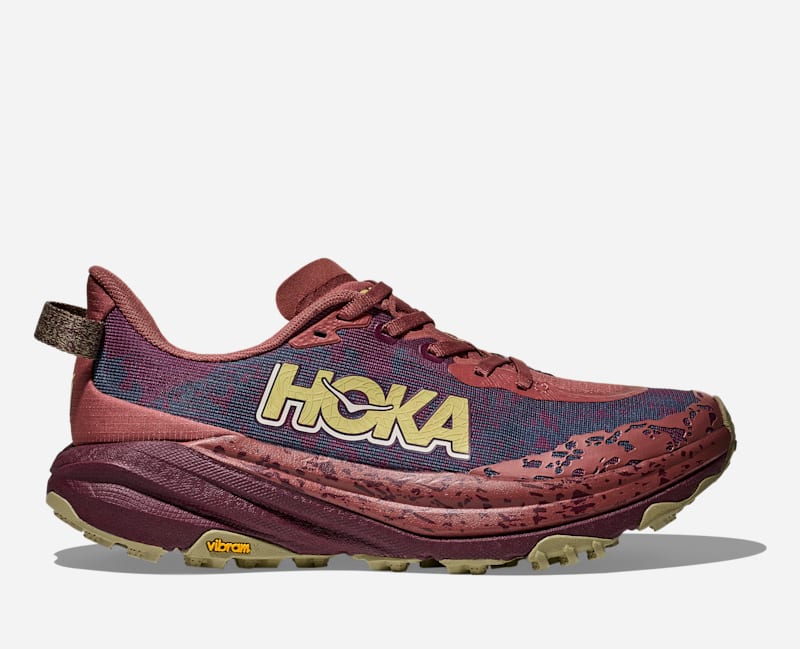 HOKA Women's Speedgoat 6 All-Terrain Running Shoes in Rouge/Black Cherry, Size 42
