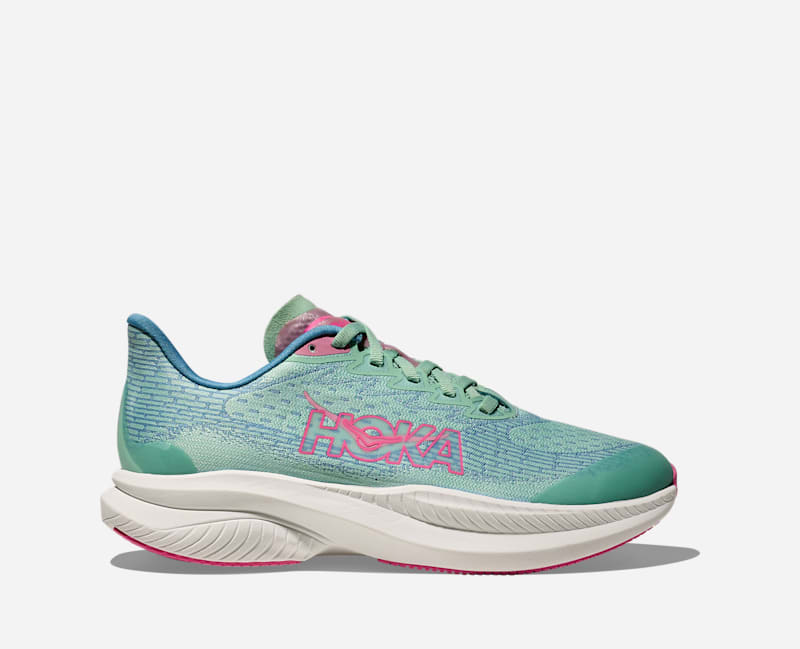 HOKA Kid's Mach 6 Road Running Shoes in Jadeite/Alpine Blue, Size 4Y