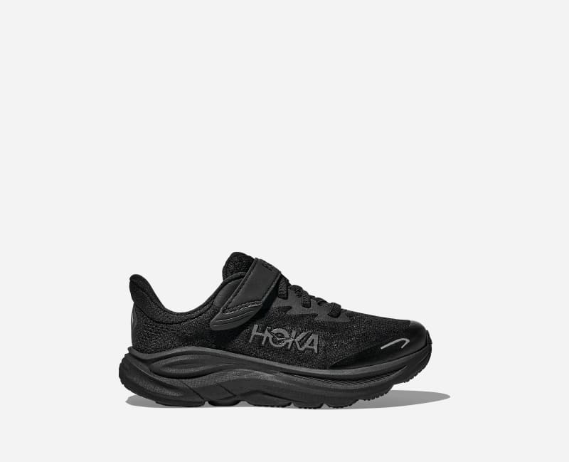 HOKA Kid's Clifton 10 Road Running Shoes in Black, Size 11K