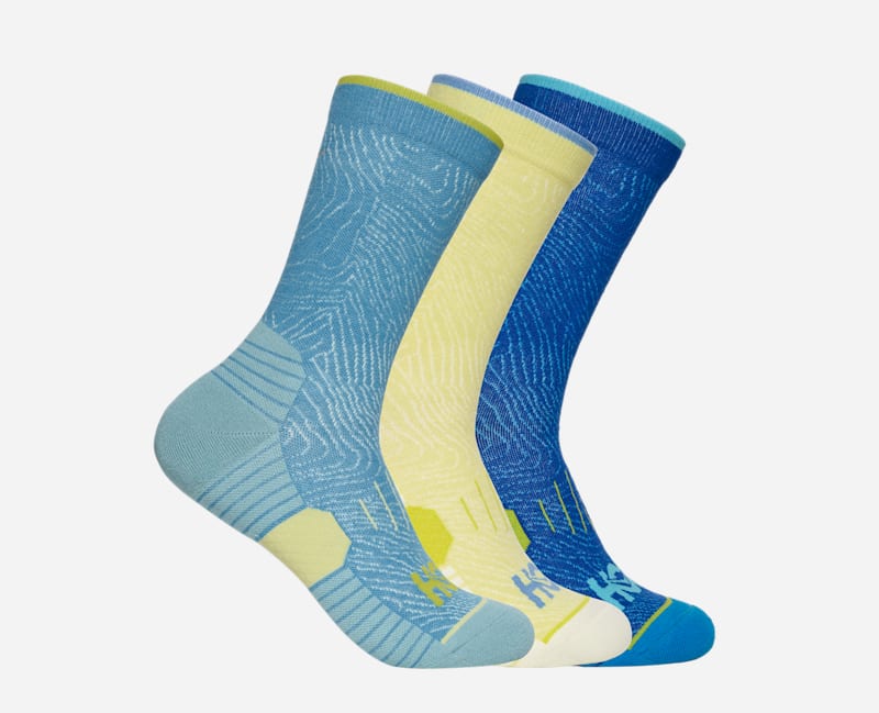HOKA Lot de trois paires de chaussettes de running mi-hautes en Alpine Blue/Cardamon/Ultramarine Taille L
