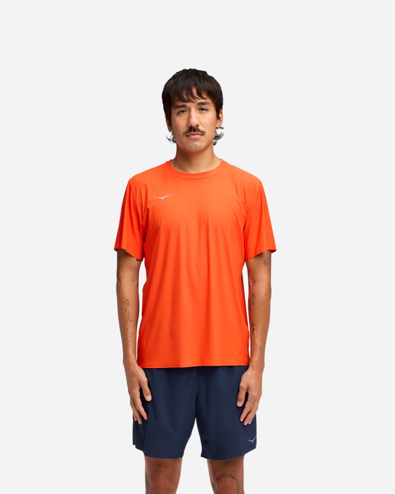 HOKA Men's Airolite Short Sleeve 2.0 in Lava, Size XS