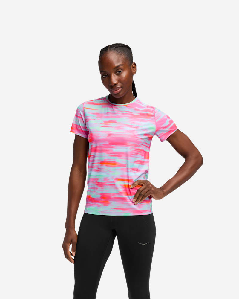 HOKA Women's Airolite Short Sleeve 2.0 in Pink Blurr, Size Large
