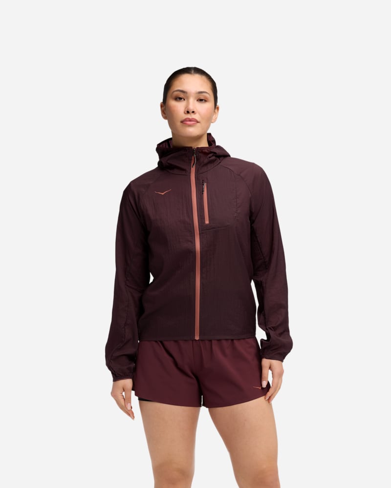 HOKA Women's Skyflow Jacket in Black Cherry, Size Large