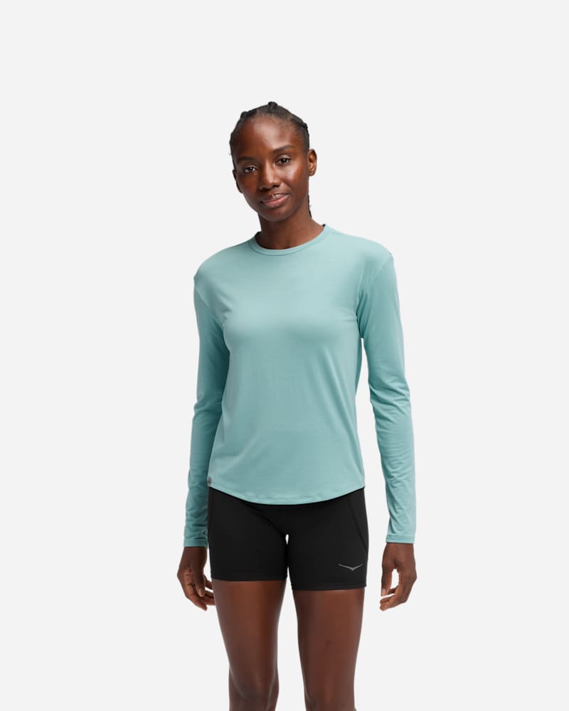 HOKA Essential LS skjorte til dame i sea water, størrelse: stor