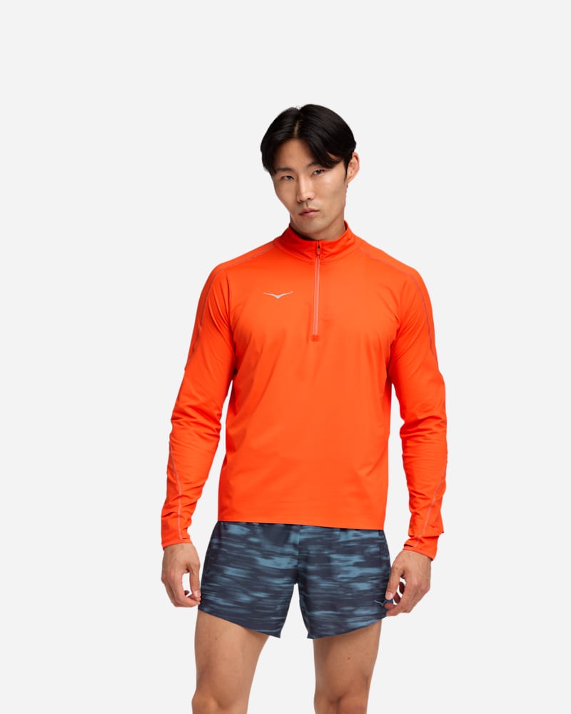HOKA Men's GlideTech Quarter Zip Jacket in Lava, Size XL