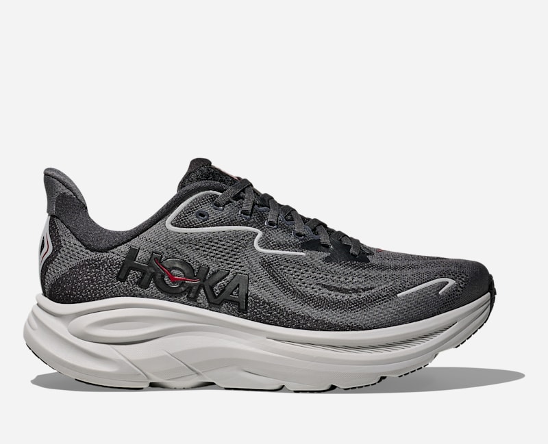 HOKA Men's Clifton 10 Road Running Shoes in Carbon Black/Satellite Grey, Size 7.5