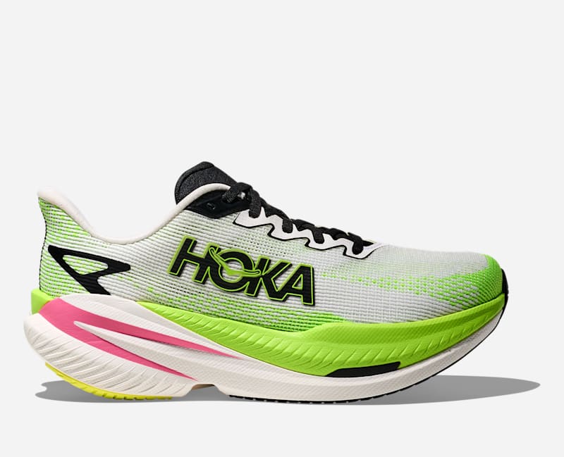 HOKA Women's Mach X 3 Shoes in White/Neon Lime, Size 42