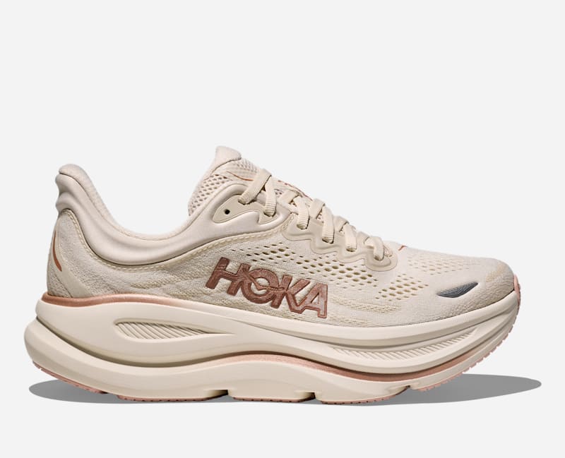 HOKA Women's Bondi 9 Shoes in Oat Milk/Rose Gold, Size 43 1/3