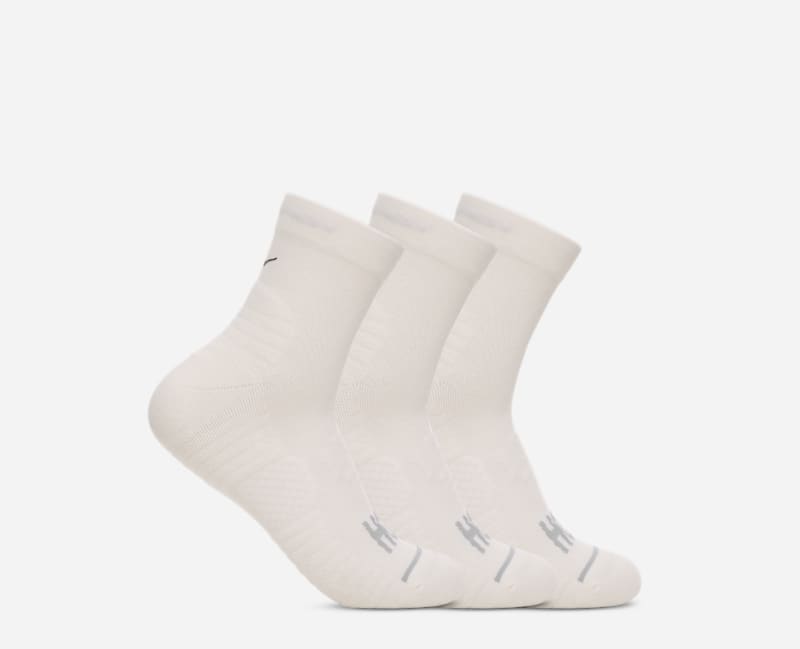 HOKA Quarter Run Sock 3-Pack in White/White/White, Size XL