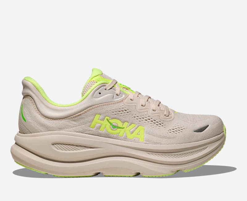 HOKA Men's Bondi 9 Shoes in Grout/Neon Yuzu, Size 45 1/3