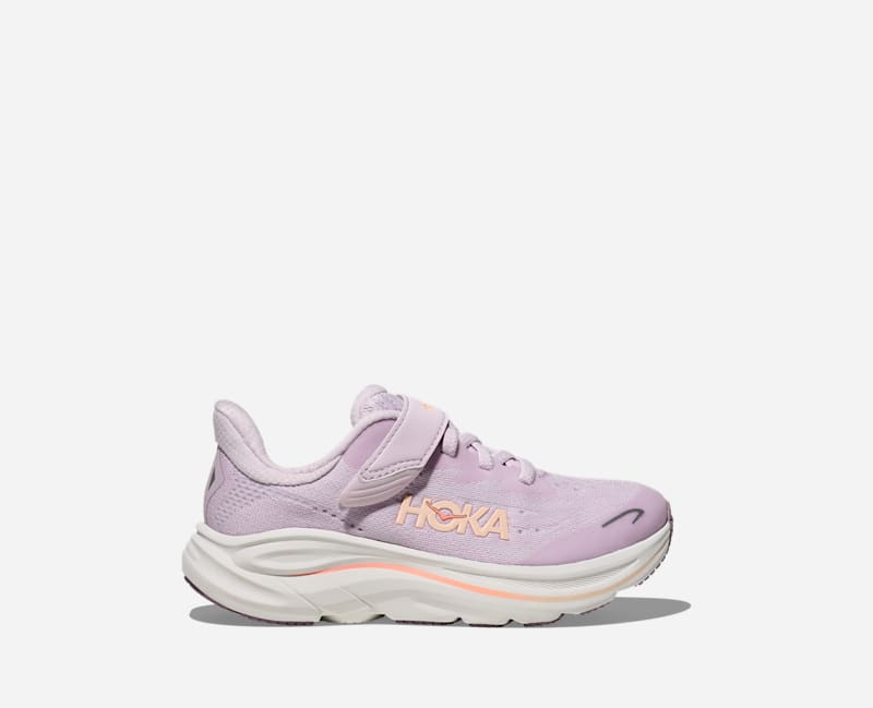 HOKA Clifton 10 Shoes in Lilac Cream/Tangerine Glow, Size 12.5K