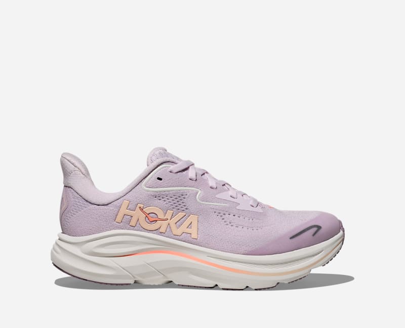 HOKA | Junior's Clifton 10 Running Shoes, Lilac Cream/Tangerine Glow, Size 6.5