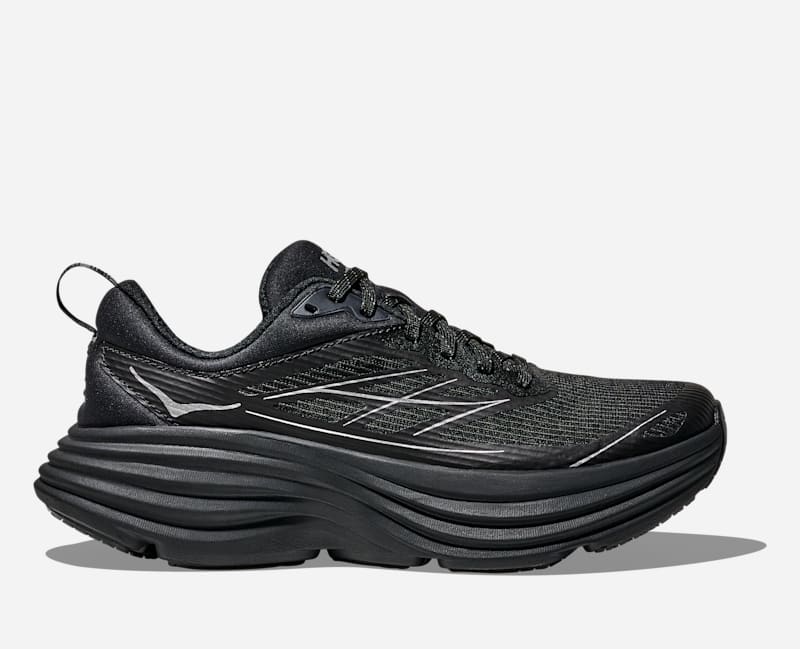 HOKA Stealth/Tech Bondi 8 Caged Lifestyle Shoes in Black/Silver, Size 7.5