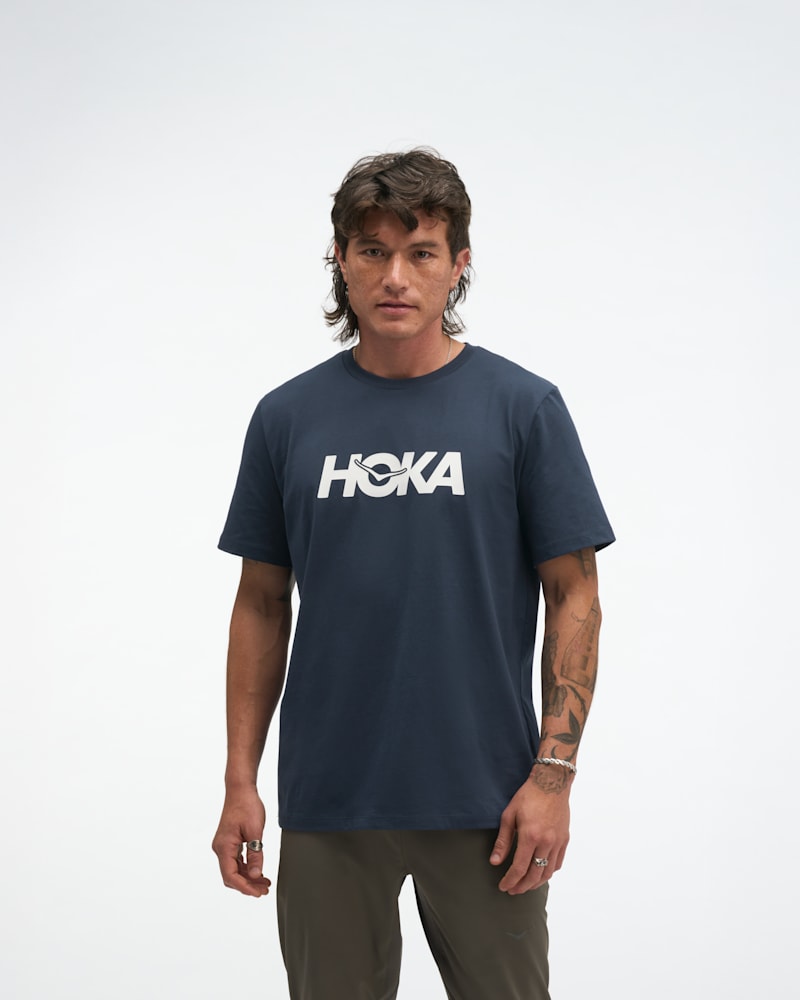 HOKA Men's Core Logo CTN SS T-Shirt in Varsity Navy, Size Medium