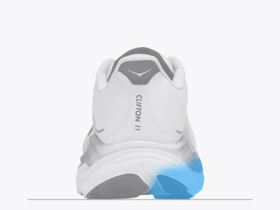Illustration of the back of a shoe with the inner heel highlighted