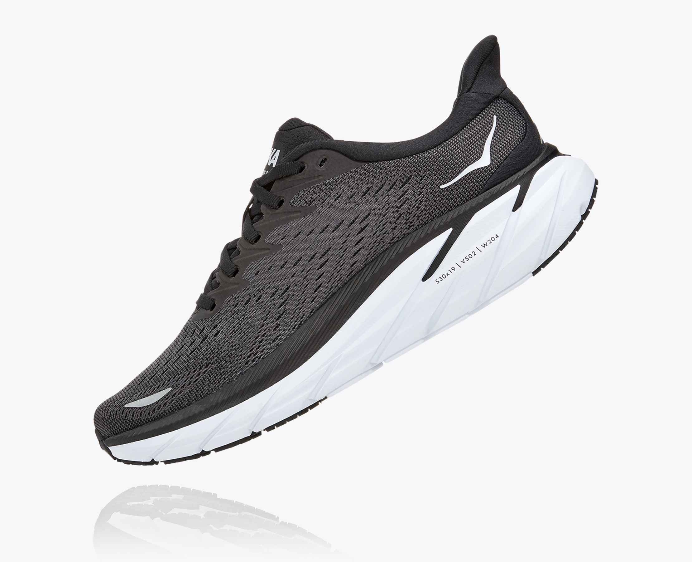 HOKA MENS CLIFTON 8 WIDE BLK/WHITE