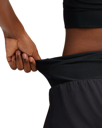 Stay-put waistband features mesh storage.