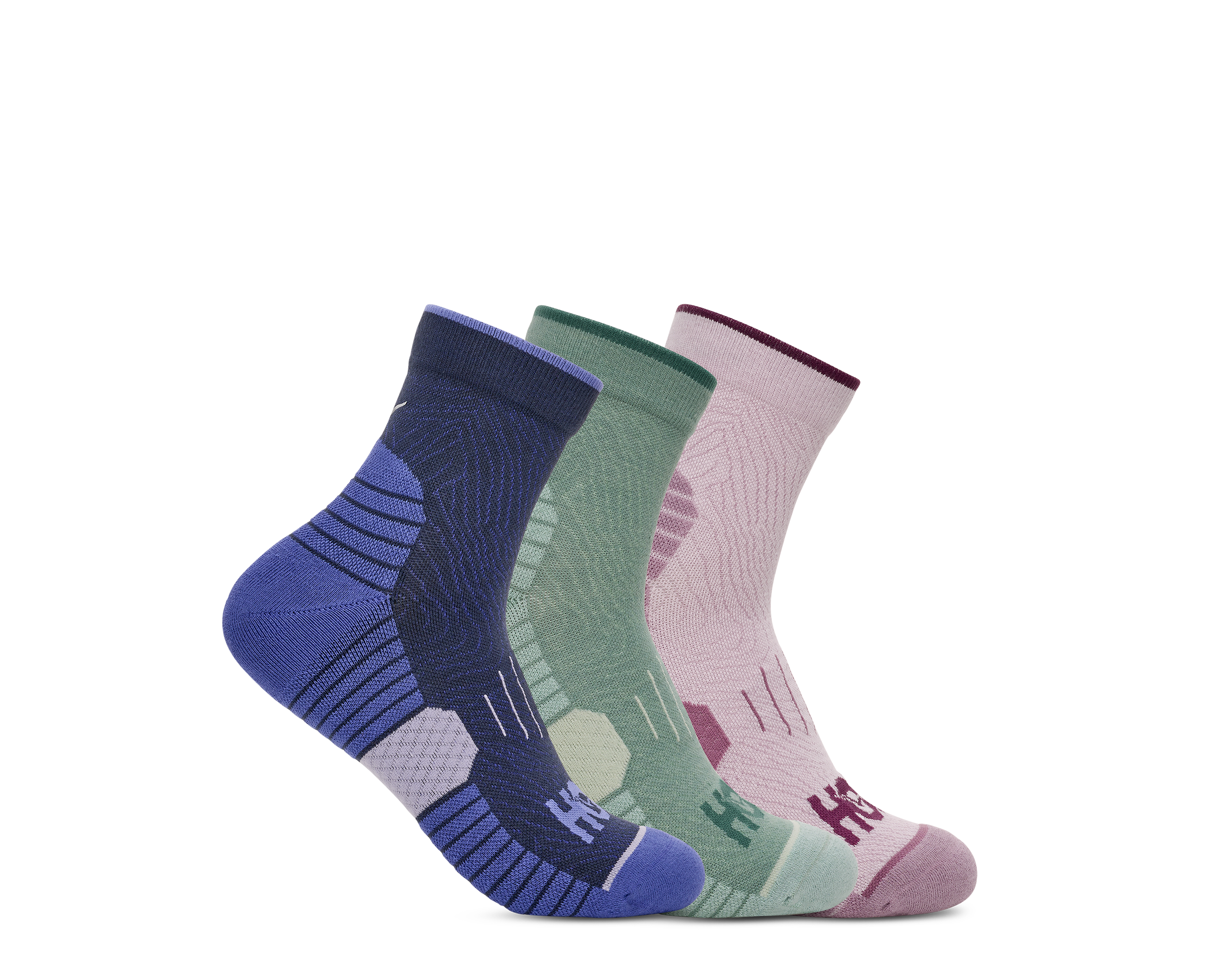 Hoka Paquete de tres pares de calcetines Quarter Run - Varsity Navy / Rosemary / Lilac Cream — foto 3