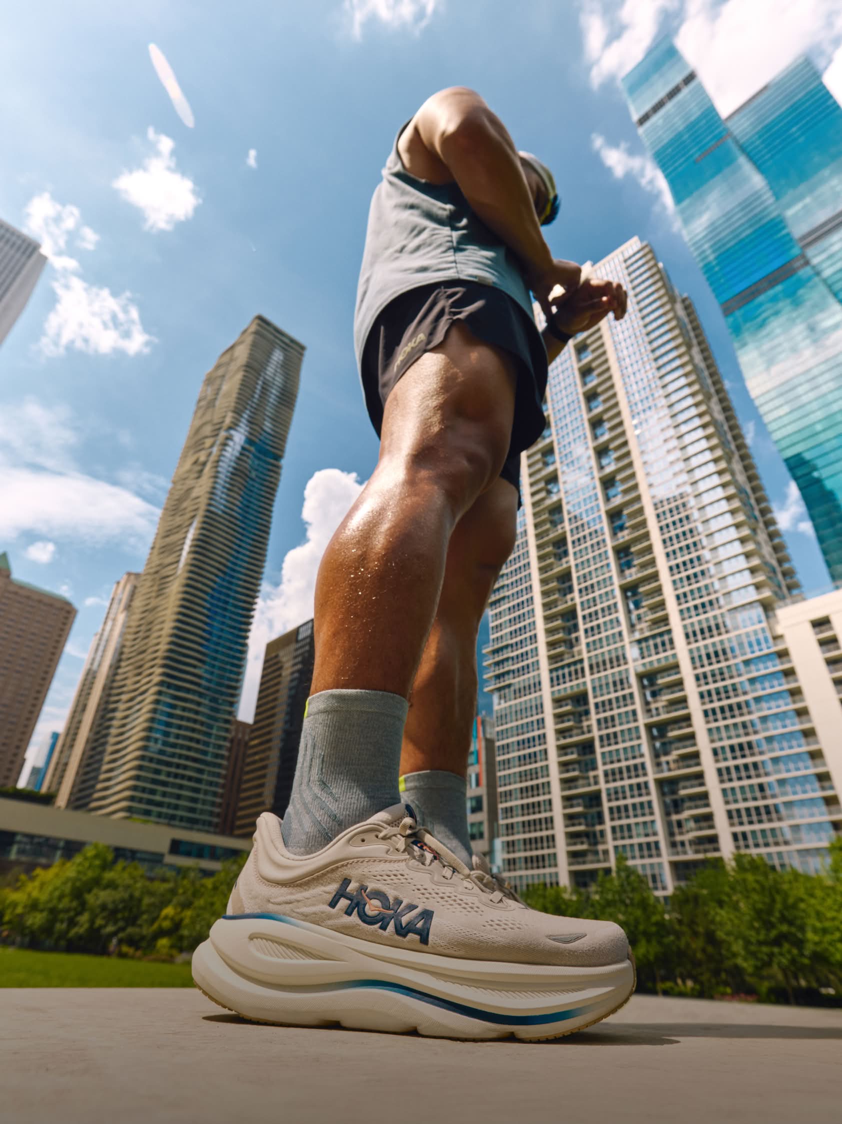Campaign shot showing a closeup of the HOKA Bondi 9.