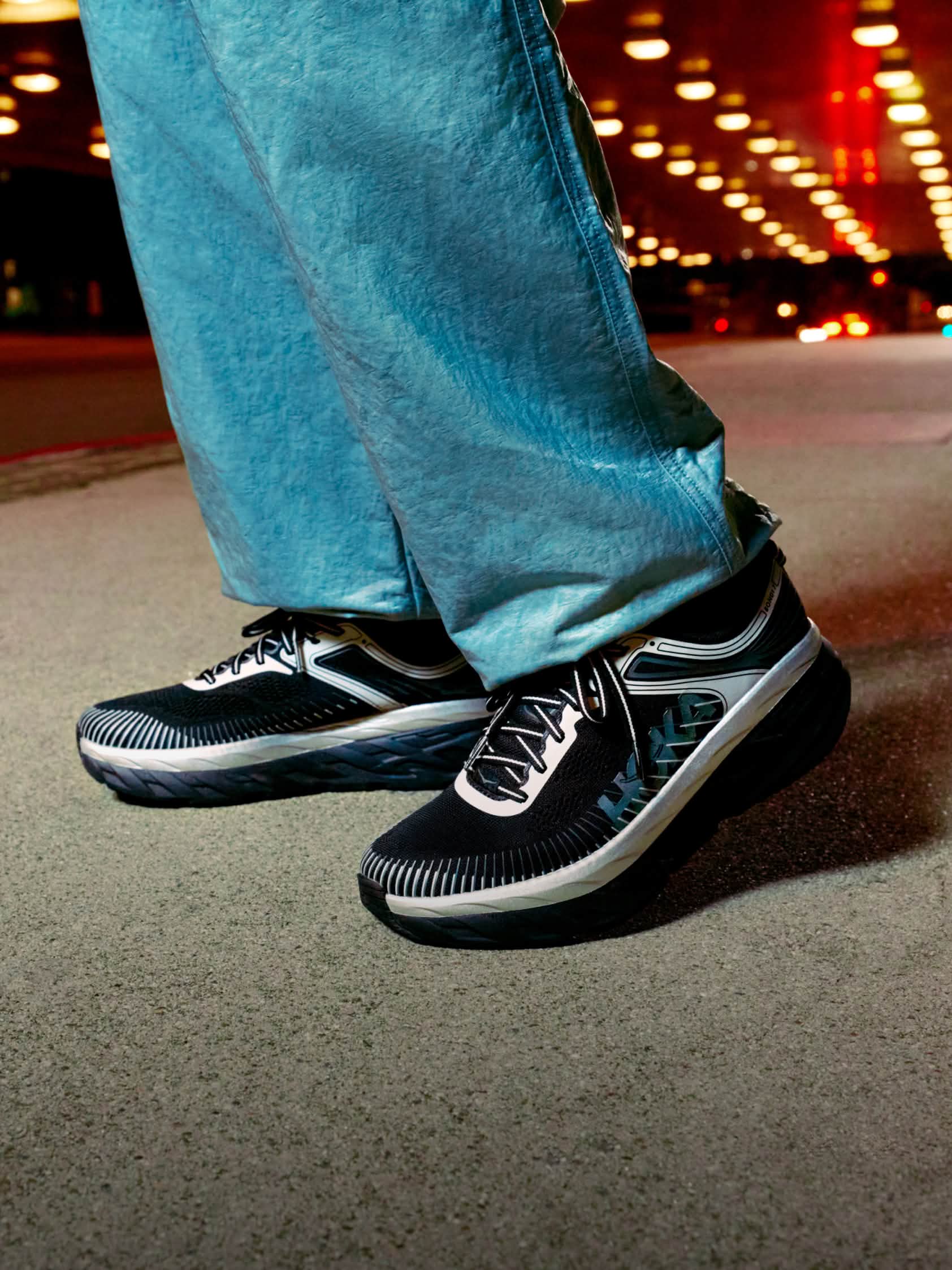 Campaign shot showing a closeup of the HOKA Bondi 7.