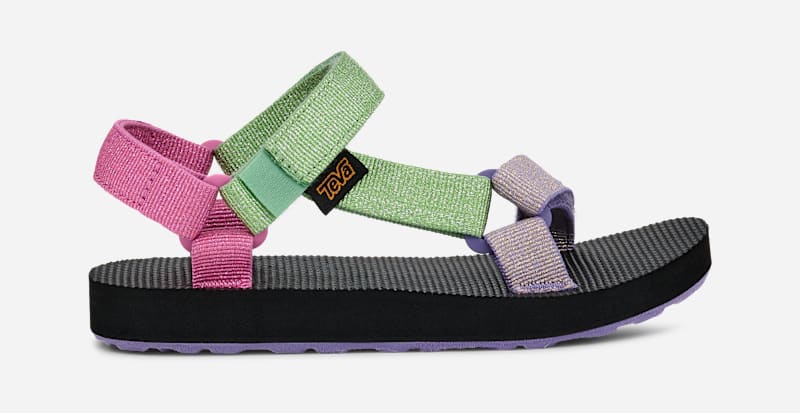 TEVA Kids' Original Universal Metallic Sandal in Green/Multicolor/Pink, Size 4