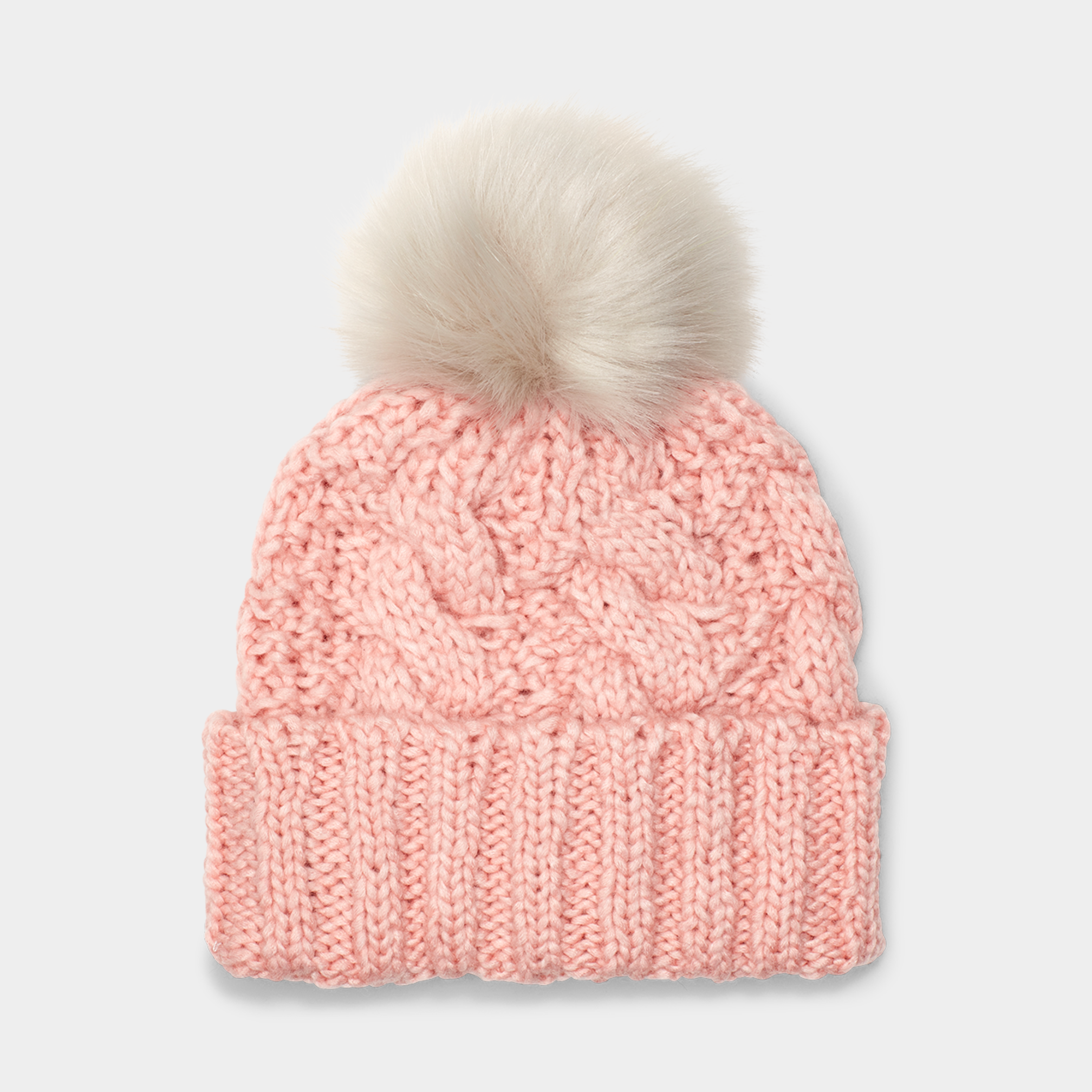 Knit Cable Beanie Faux Fur Pom UGG