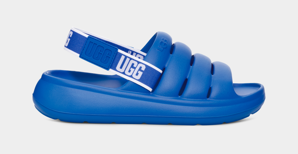 Ugg slides best sale blue and white