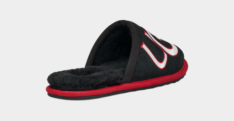 Ugg scuff logo sale black and red