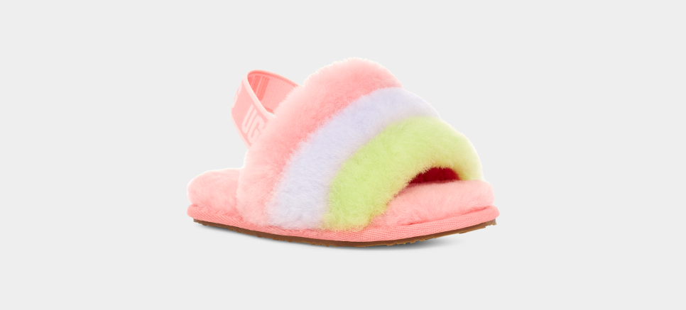 Neon rainbow ugg slides hotsell