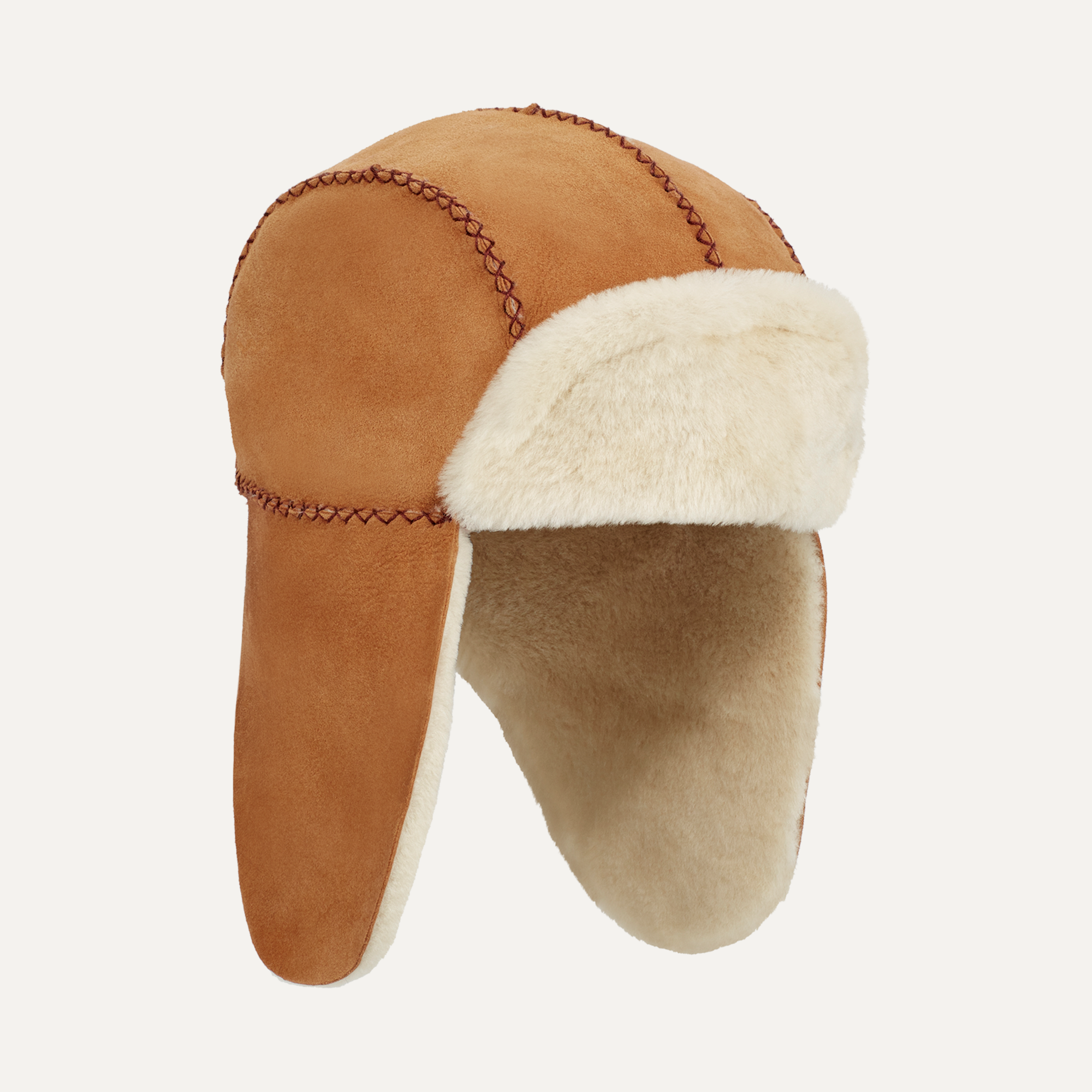 Ugg K Sheepskin Trapper W Stitch Chestnut Hat Size 2 4