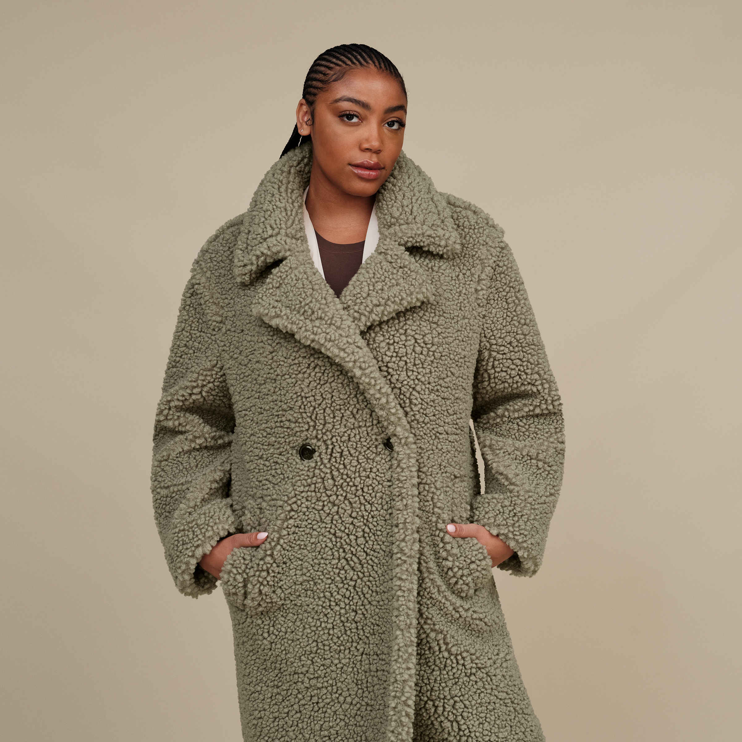Long grey teddy coat discount