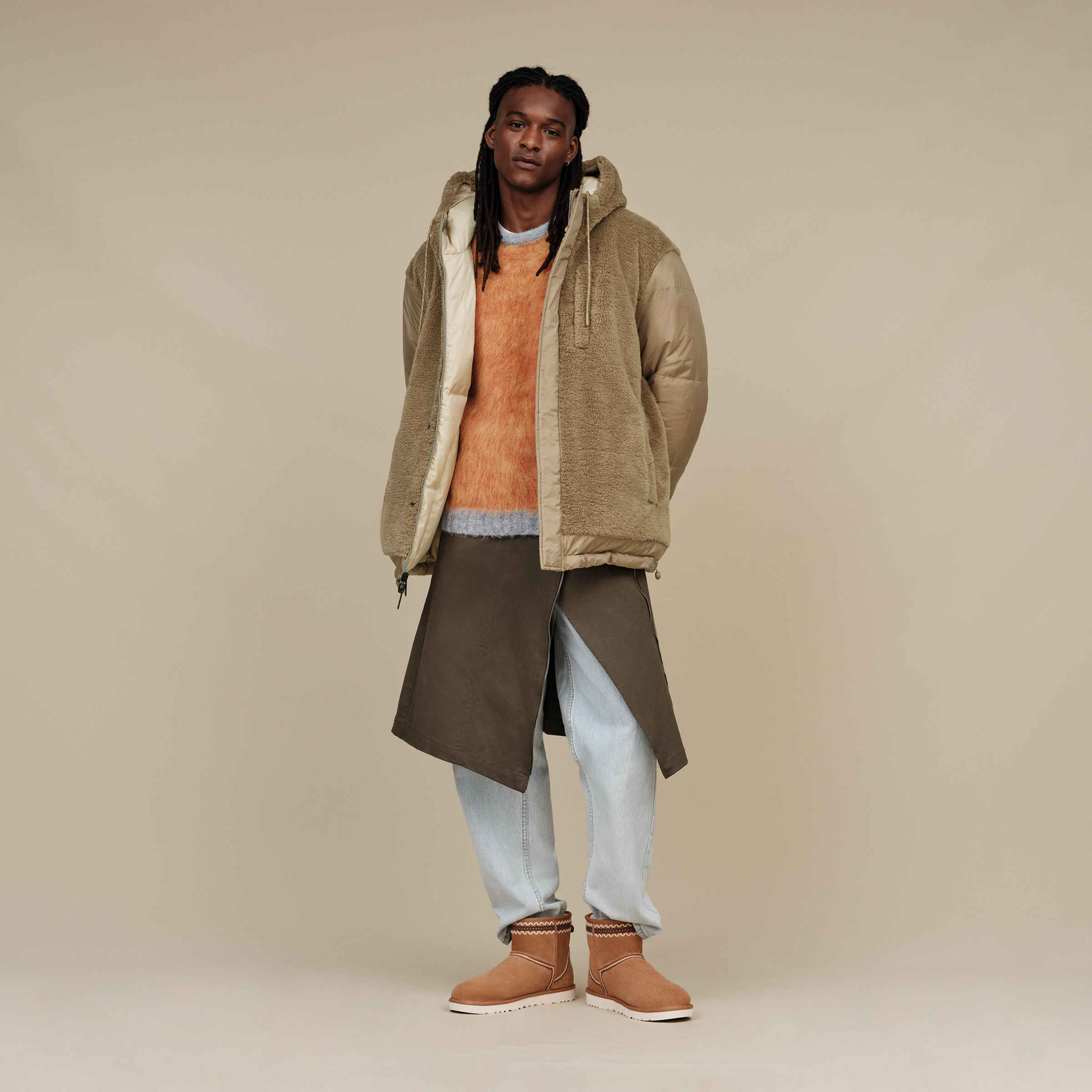 Ugg Shasta Faux Shearling 700 Fill Power Down Jacket Mustard Seed Antelope
