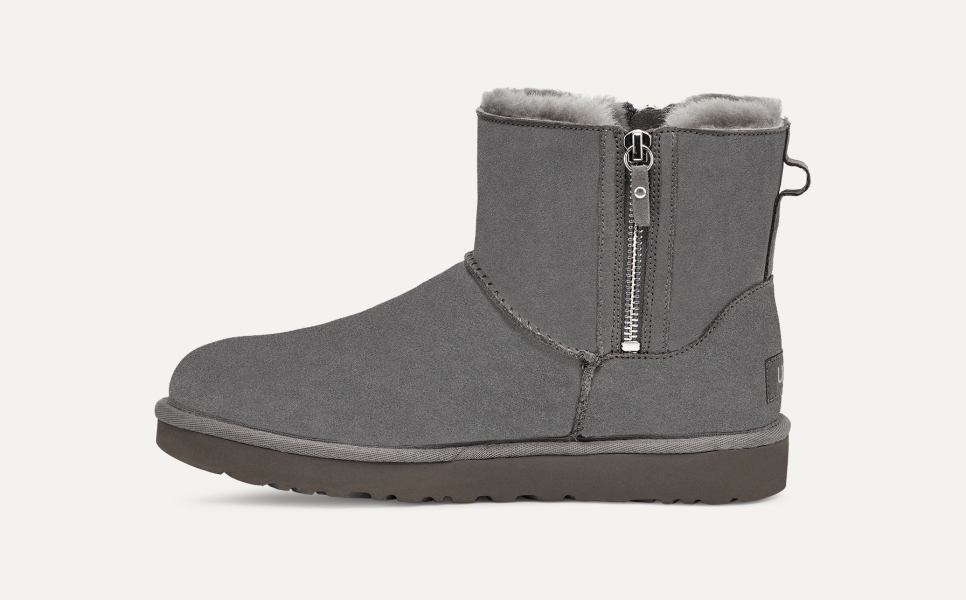美品 UGG CLASSIC MINI DOUBLE ZIP 23cm US6 チャコール ショート 