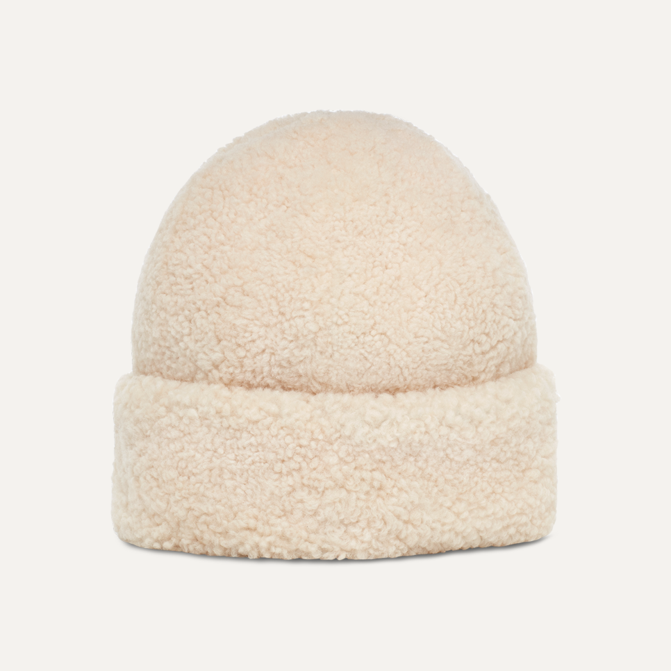 UGG CURLY SHEEPSKIN CUFF HAT WOMENS S/M APPLE BLOSSOM REAL