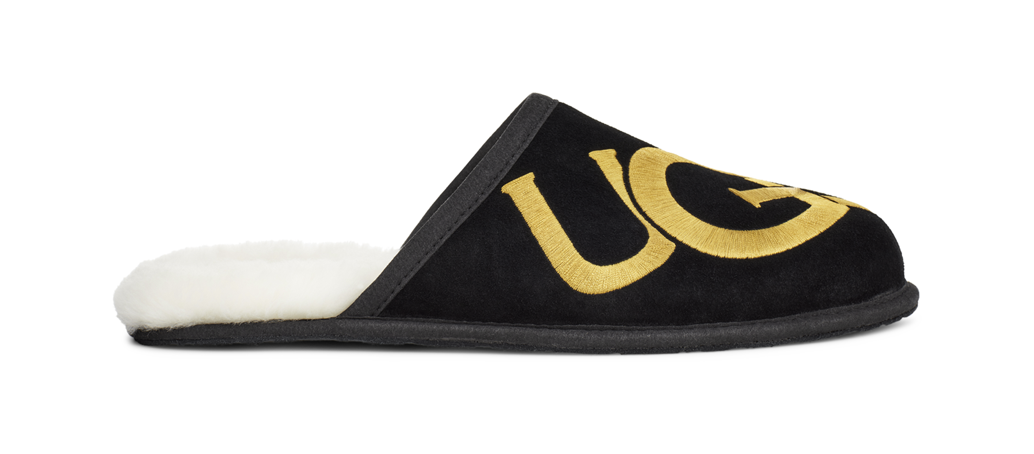 Ugg scuff logo on sale black and red