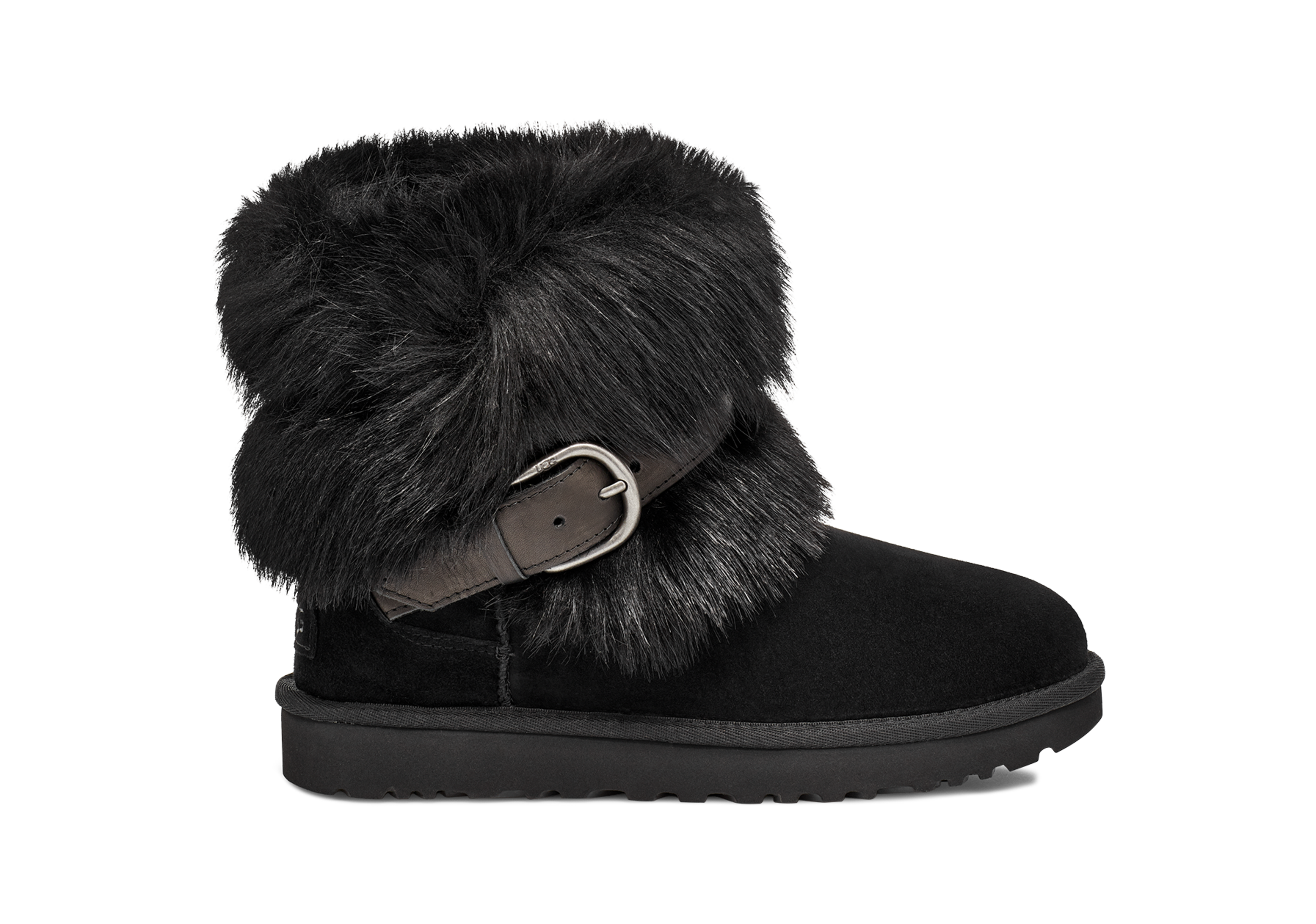 Black uggs with white fur discount