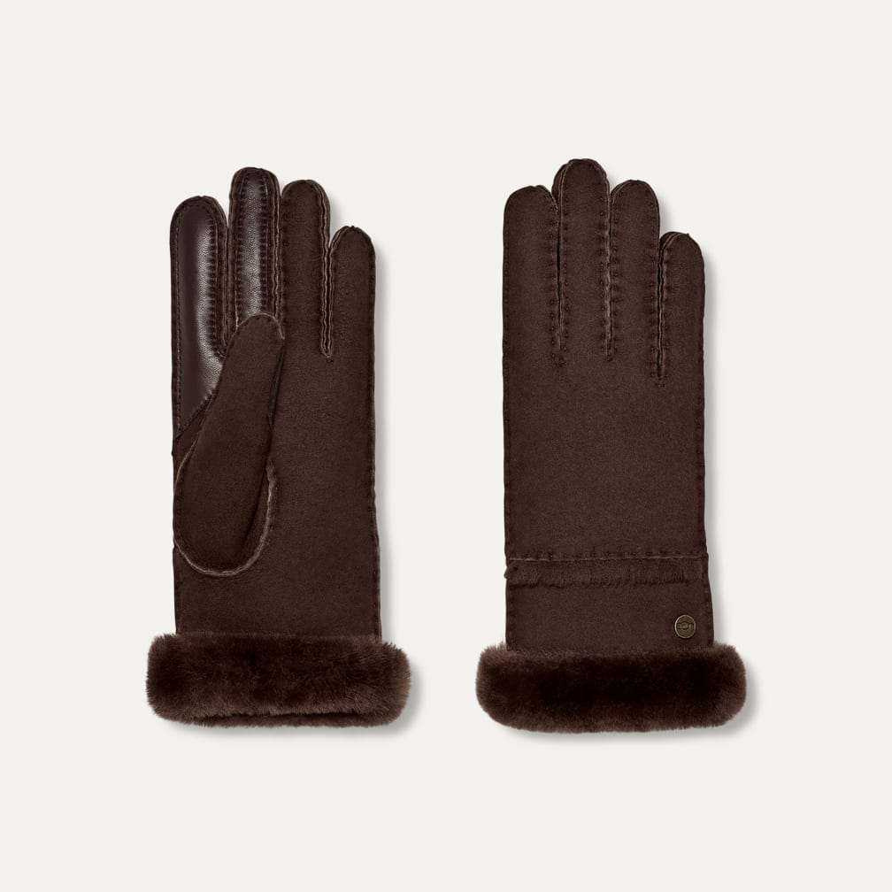 ugg 可愛らしかっ シープスキンファー リボン手袋 メタルブラックS